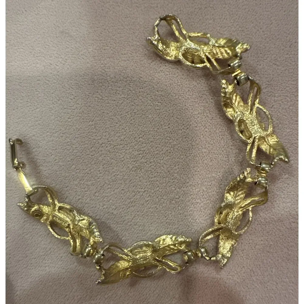 VTG KRAMER Gold Tone Flower And Petal Bracelet Glass Stones Collectible